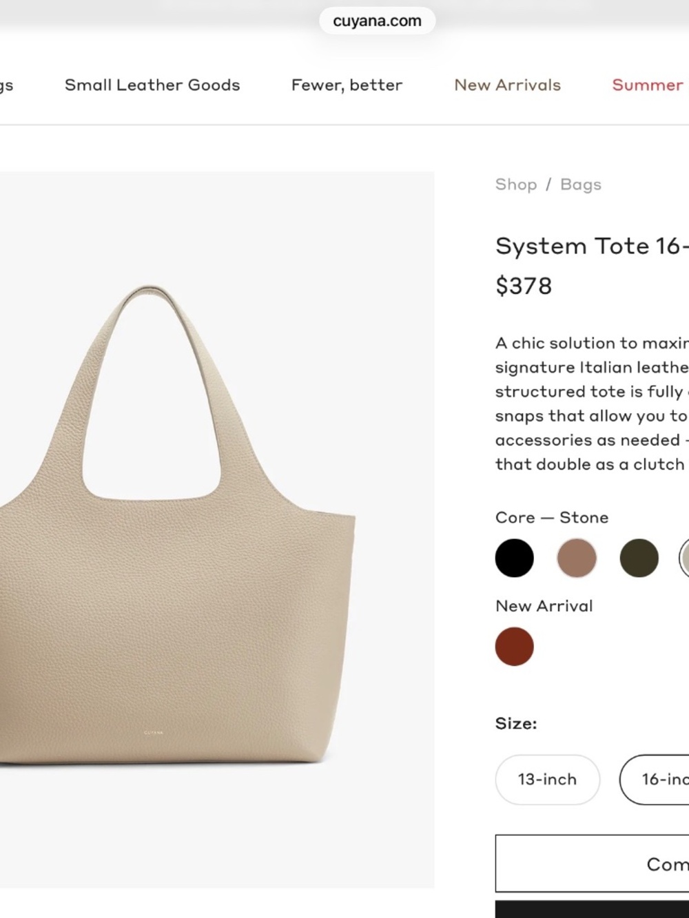 Complete Set: CUYANA System Tote & Leather Organizer | Stone Pebbled Leather - Picture 4 of 16